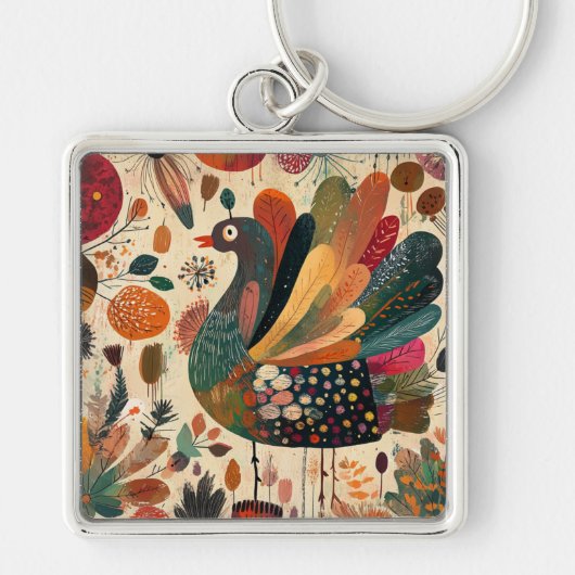 Retro Boho Patchwork Herfst Kalkoen Sleutelhanger (Voorkant)