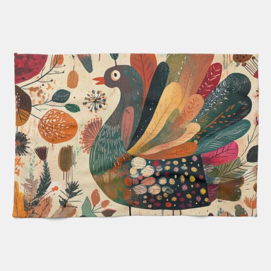 Retro Boho Patchwork Herfst Kalkoen Theedoek (Horizontaal)