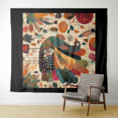 Retro Boho Patchwork Herfst Kalkoen Wandkleed (In Situ (horizontaal))