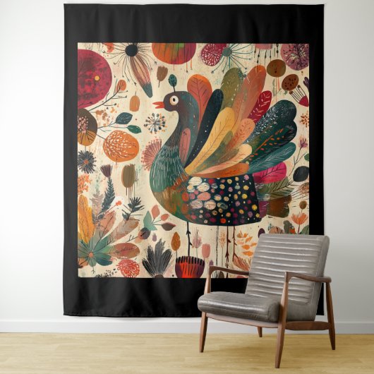 Retro Boho Patchwork Herfst Kalkoen Wandkleed (In situ)