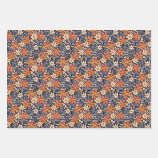 Retro boho pattern of poinsettia for Christmas Inpakpapier Vel (Voorkant 2)