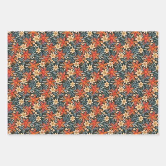 Retro boho pattern of poinsettia for Christmas  Inpakpapier Vel (Voorkant)