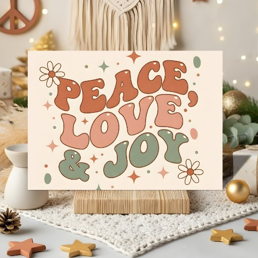 Retro Boho Peace Love Joy Christmas Feestdagen Kaart
