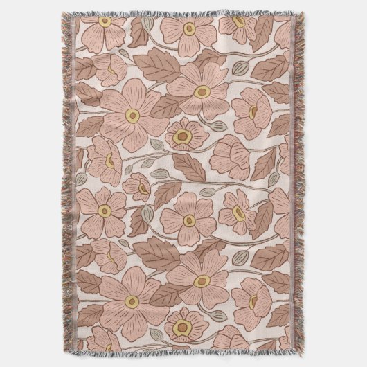 Retro Boho Pink Botanical Illustrated Floral  Deken (Voorkant Verticaal)