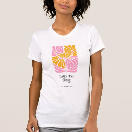 Retro Boho Pink Gold Oranje Floral T-shirt (Voorkant)