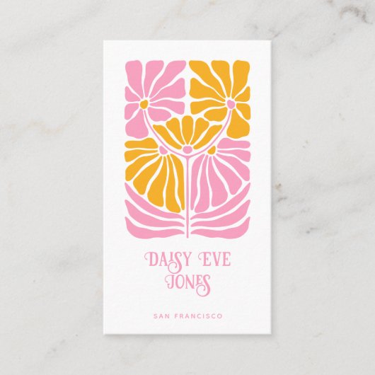 Retro Boho Pink Gold Oranje Floral Visitekaartje (Voorkant)