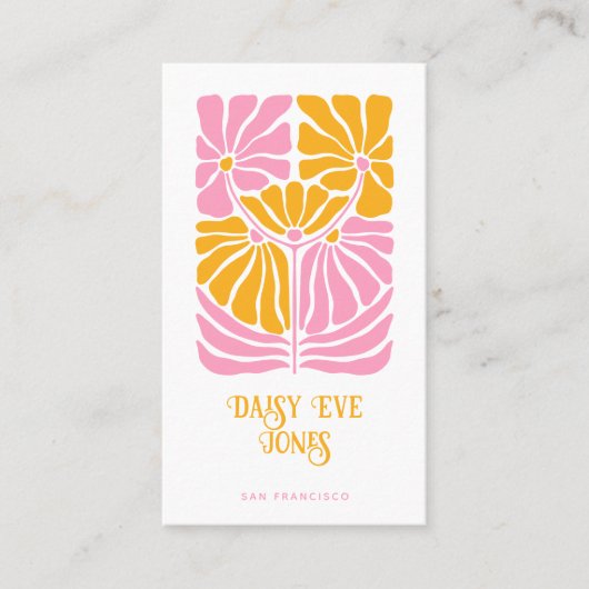 Retro Boho Pink Gold Oranje Floral Visitekaartje (Voorkant)