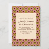 Retro Boho Pink Green Flower Groovy 50th Birthday Kaart (Voorkant)
