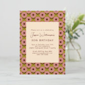 Retro Boho Pink Green Flower Groovy 50th Birthday Kaart (Staand voorkant)