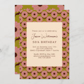 Retro Boho Pink Green Flower Groovy 50th Birthday Kaart (Voorkant / Achterkant)