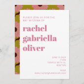 Retro Boho Pink Green Flower Groovy Bat Mitzvah Kaart (Voorkant / Achterkant)