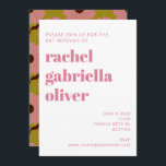 Retro Boho Pink Green Flower Groovy Bat Mitzvah Kaart<br><div class="desc">Voeg een retro groovy vibe toe aan je bat mitzvah met deze leuke boho roze en groene floral party uitnodigingen.</div>