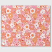 Retro Boho Pink Oranje Floral Cute Baby shower Cadeaupapier (Vlak)
