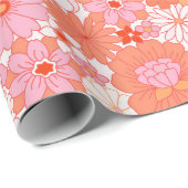 Retro Boho Pink Oranje Floral Cute Baby shower Cadeaupapier (Rol Hoek)