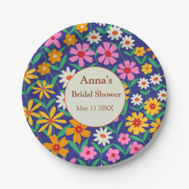 Retro Boho Pink Oranje Floral Vrijgezellenfeest Papieren Bordje