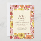 Retro Boho Pink Yellow Floral Baby shower Kaart (Voorkant)