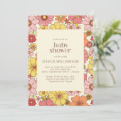 Retro  Boho Pink Yellow Floral Baby shower Kaart (Staand voorkant)