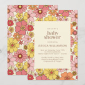 Retro  Boho Pink Yellow Floral Baby shower Kaart (Voorkant / Achterkant)