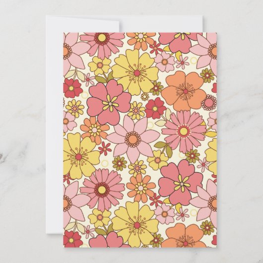 Retro  Boho Pink Yellow Floral Bat Mitzvah Kaart (Achterkant)