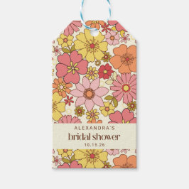 Retro Boho Pink Yellow Floral Custom Vrijgezellenf Cadeaulabel