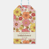Retro Boho Pink Yellow Floral Custom Vrijgezellenf Cadeaulabel (Achterkant)