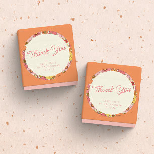 Retro Boho Pink Yellow Floral Custom Vrijgezellenf Ronde Sticker