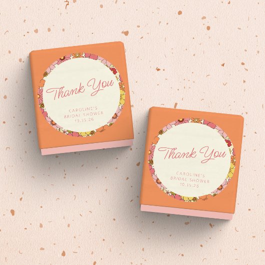 Retro Boho Pink Yellow Floral Custom Vrijgezellenf Ronde Sticker