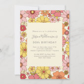 Retro Boho Pink Yellow Floral Groovy 50th Birthday Kaart (Voorkant)
