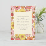 Retro Boho Pink Yellow Floral Groovy 50th Birthday Kaart<br><div class="desc">Retro Boho Pink Yellow Floral Groovy 50th Birthday</div>