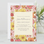 Retro Boho Pink Yellow Floral Groovy 50th Birthday Kaart<br><div class="desc">Retro Boho Pink Yellow Floral Groovy 50th Birthday</div>