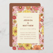 Retro Boho Pink Yellow Floral Groovy Wedding Kaart (Voorkant / Achterkant)
