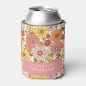 Retro Boho Pink Yellow Floral Vrijgezellenfeest Aa Blikjeskoeler (Blikje Voorkant)