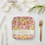 Retro Boho Pink Yellow Floral Vrijgezellenfeest Aa Papieren Bordje<br><div class="desc">Retro Boho Pink Yellow Floral Groovy Vrijgezellenfeest Aangepast papier Bord</div>