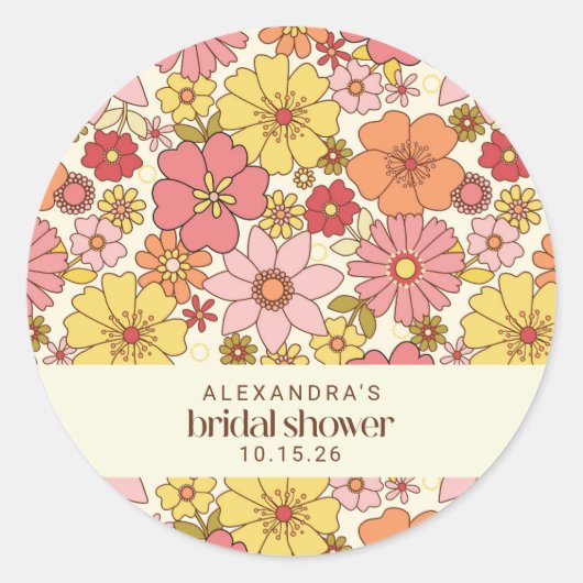 Retro Boho Pink Yellow Floral Vrijgezellenfeest Aa Ronde Sticker (Voorkant)