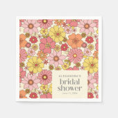 Retro Boho Pink Yellow Floral Vrijgezellenfeest Aa Servet (Voorkant)