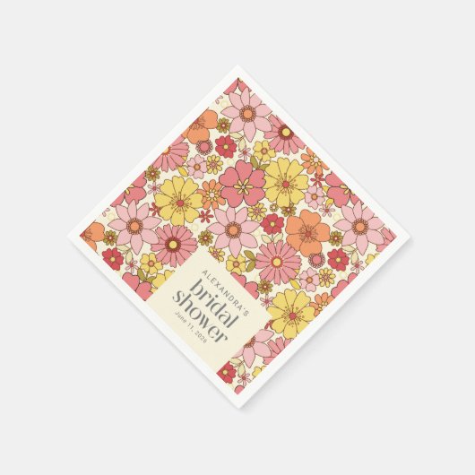 Retro Boho Pink Yellow Floral Vrijgezellenfeest Aa Servet (Hoek)