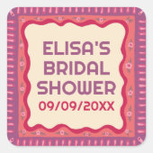 Retro Boho Plezier Handgemaakte Aangepaste Bruidsd Vierkante Sticker (Voorkant)