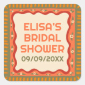 Retro Boho Plezier Handgemaakte Aangepaste Bruidsd Vierkante Sticker (Voorkant)