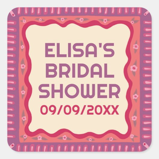 Retro Boho Plezier Handgemaakte BRUIDSSUITE OP MAA Vierkante Sticker (Voorkant)