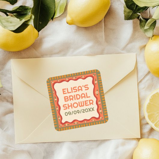 Retro Boho Plezier Handgemaakte UITGEREKTE Bruidsd Vierkante Sticker