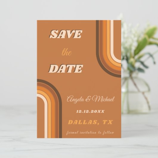 Retro Boho Rainbow 60s 70s Groovy Arch Save The Date (Staand voorkant)