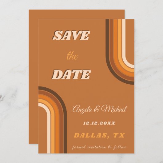 Retro Boho Rainbow 60s 70s Groovy Arch Save The Date (Voorkant / Achterkant)