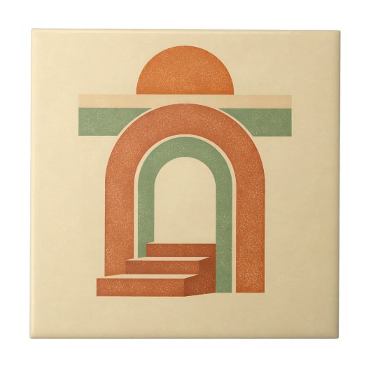 Retro Boho Rainbow Arch Minimalist Design Tegeltje (Voorkant)