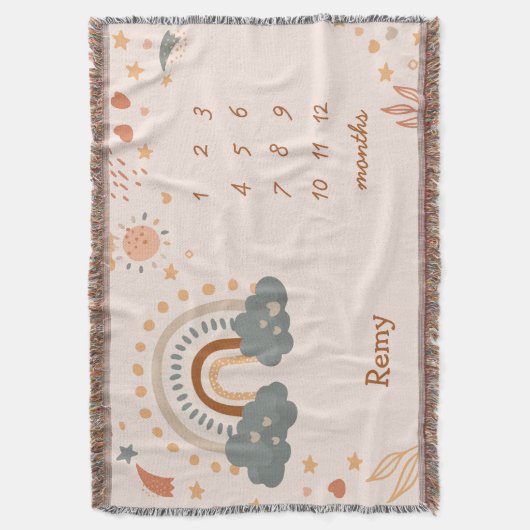 Retro Boho Rainbow Rust Baby Maanden Deken (Voorkant Verticaal)
