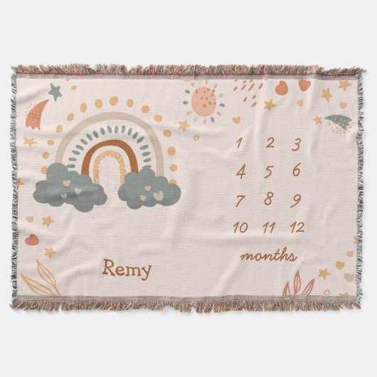 Retro Boho Rainbow Rust Baby Maanden Deken (Voorkant)