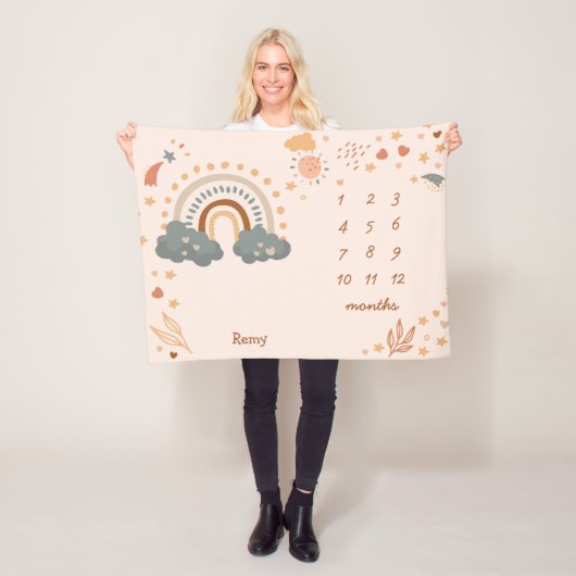 Retro Boho Rainbow Rust Baby Maanden Fleece Deken (In situ)