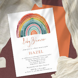 Retro Boho Rainbow Script Bohemian Baby shower Kaart