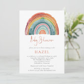 Retro Boho Rainbow Script Bohemian Baby shower Kaart (Staand voorkant)