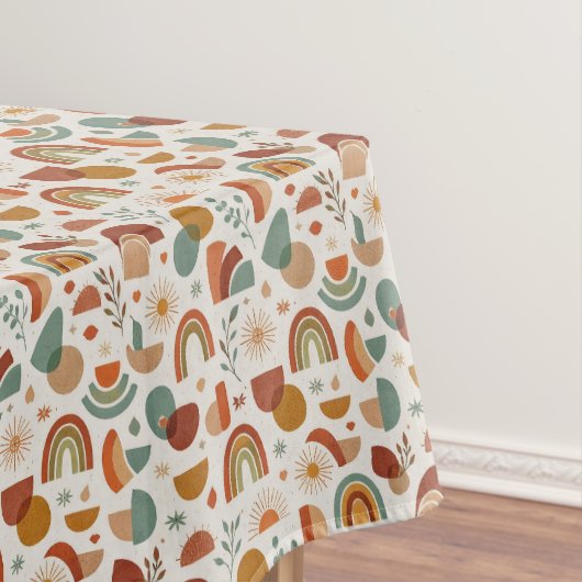 Retro Boho Rainbow Sun Geometric Illustration Tafelkleed (Voorbeeld)