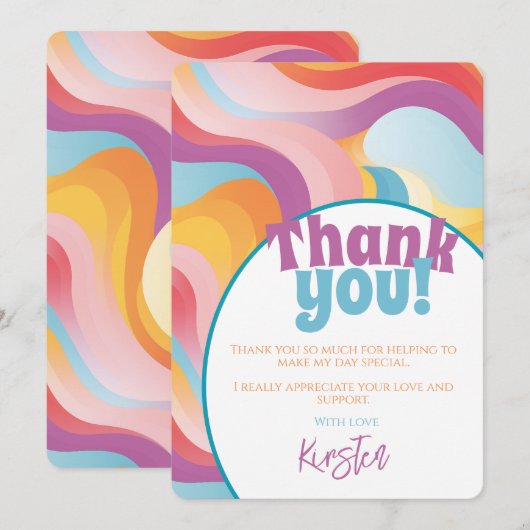 Retro Boho Rainbow Wave Bedankkaart (Voorkant / Achterkant)